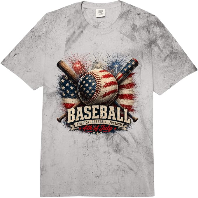 Patriotic Baseball USA Flag Graphic Design Comfort Colors Adult Heavyweight T-Shirt | Amazon (US)