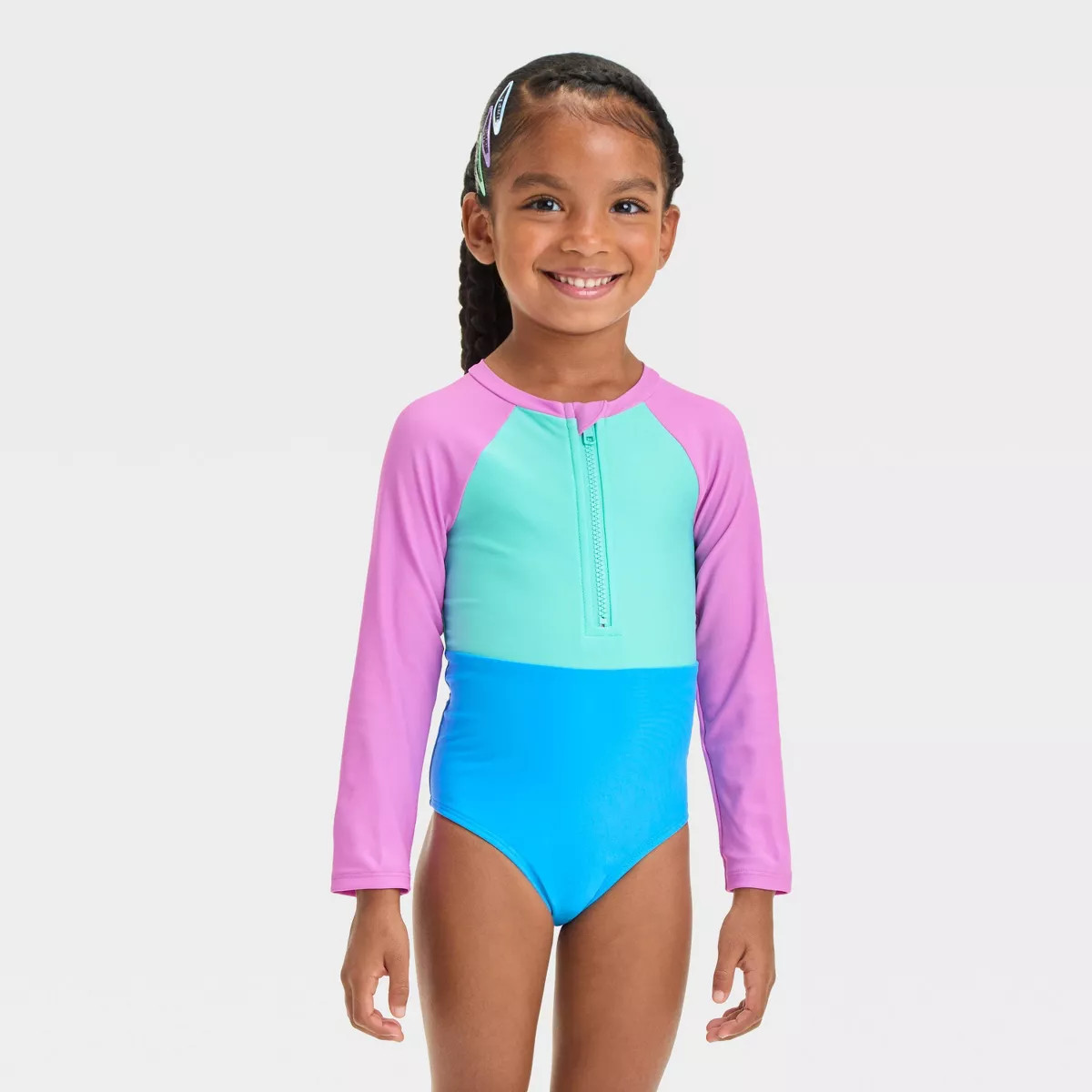 Toddler Girls' Long Sleeve Solid Colorblock One Piece Swimsuit - Cat & Jack™ | Target