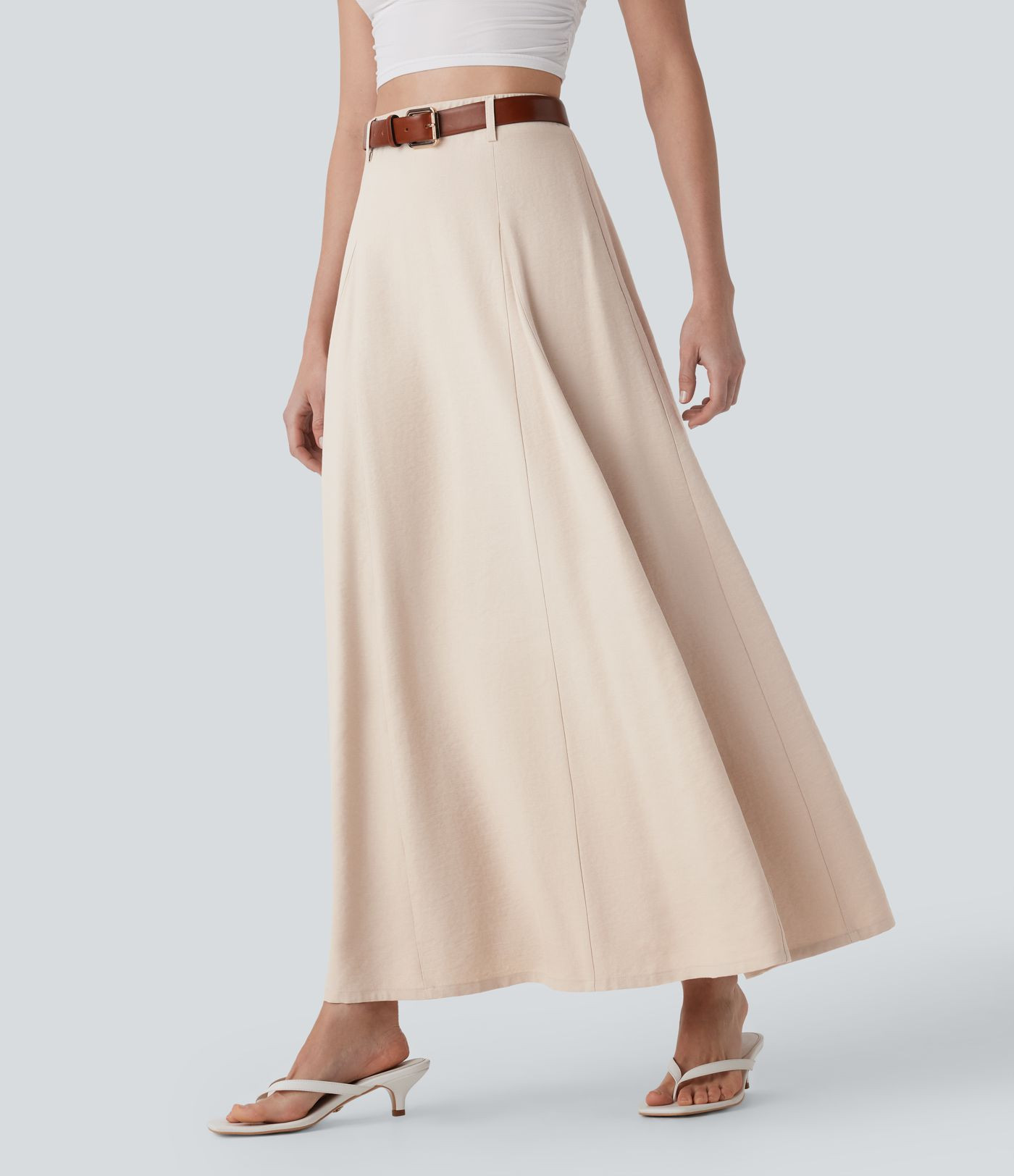 High Waisted Maxi Casual Linen-Feel Flare Skirt | HALARA