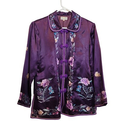 Vintage Lin Lu Kimono Top Purple Embroidered Flowers Butterflies Size Large | eBay US