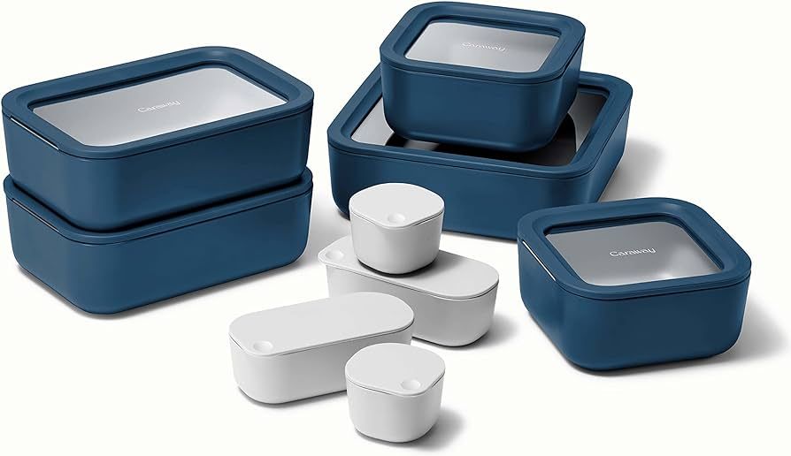 Caraway Glass Food Storage Set, 14 Pieces - Ceramic Coated Food Containers - Easy to Store, Non T... | Amazon (US)