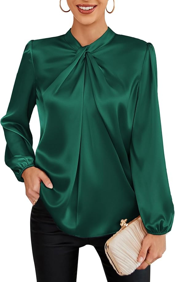 GRACE KARIN Women's Long Sleeve Satin Blouse,Mock Neck Work Silk Shirts,Dressy Tops for Business ... | Amazon (US)