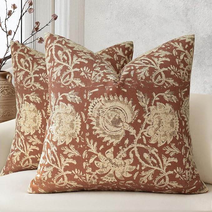 Fall Pillow Covers 18x18 Set of 2 Printed Floral Throw Pillows Farmhouse Pillow Cases Vintage Dec... | Amazon (US)