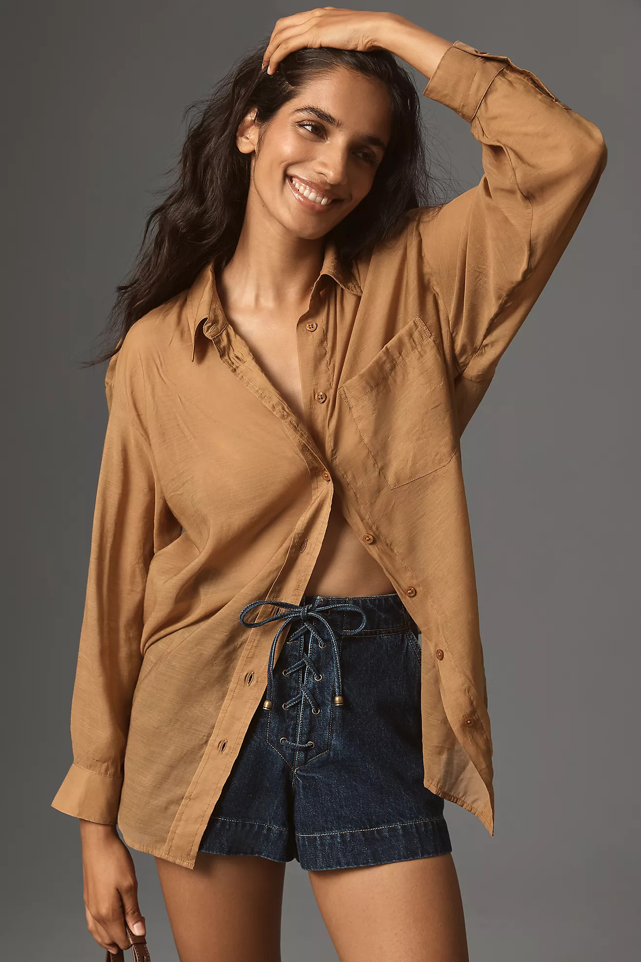 By Anthropologie Long-Sleeve Sheer Buttondown Shirt | Anthropologie (US)
