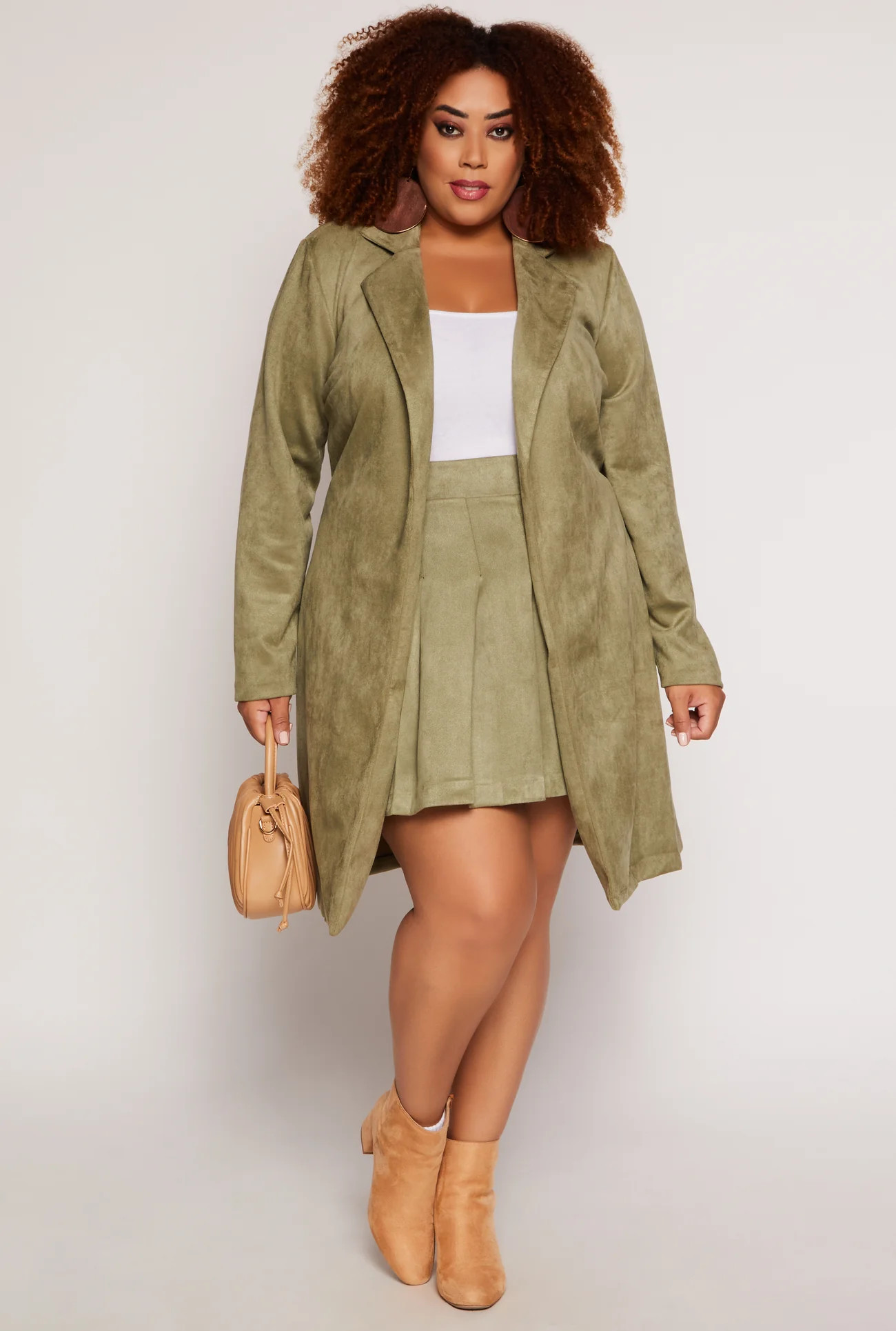 Plus Size Faux Suede Wrap Coat | Rainbow Shops