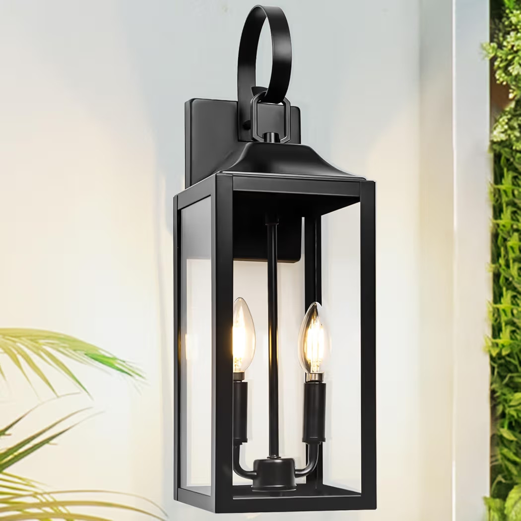 19" Black Outdoor Wall Lantern 2-Light, Large Outside Modern Porch Sconce Light Fixture, Industri... | Amazon (US)