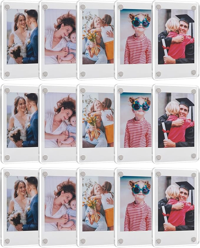 15 Pack Acrylic Fridge Magnetic Frame for Polaroid, 2.36x3.54 In Mini Picture Frames for Fujifilm... | Amazon (US)