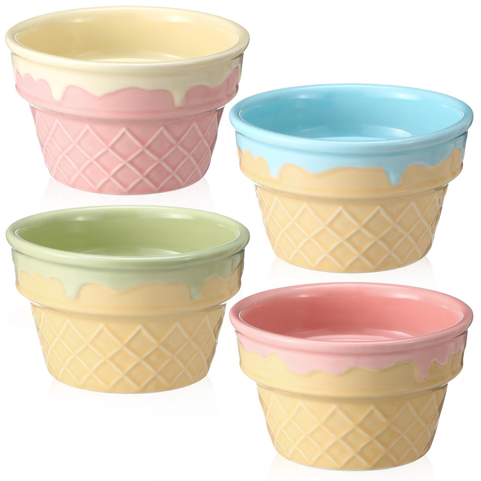 Honeydak 4 Pcs Ice Cream Ceramic Bowls 9 oz Waffle Ice Cream Cups Cute Reusable Sundae Dessert Sn... | Amazon (US)