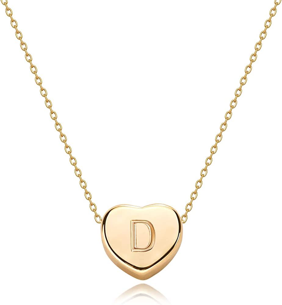 Tiny Gold Initial Heart Necklace-14K Gold Filled Handmade Dainty Personalized Letter Heart Choker Ne | Amazon (US)