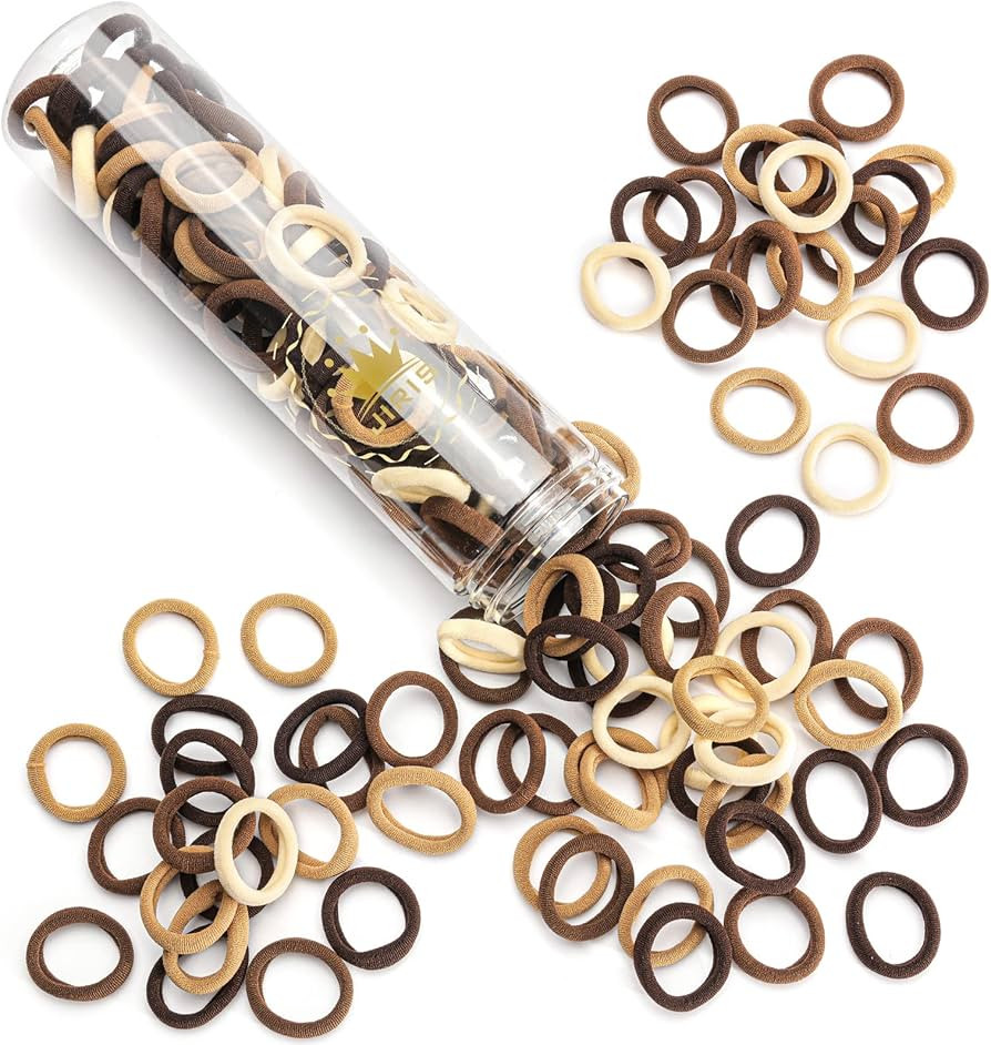 100PCS Brown Hair Ties for Women And Kids, Seamless Thick Brown Hair Band, Elastic Baby Hair Ties... | Amazon (US)
