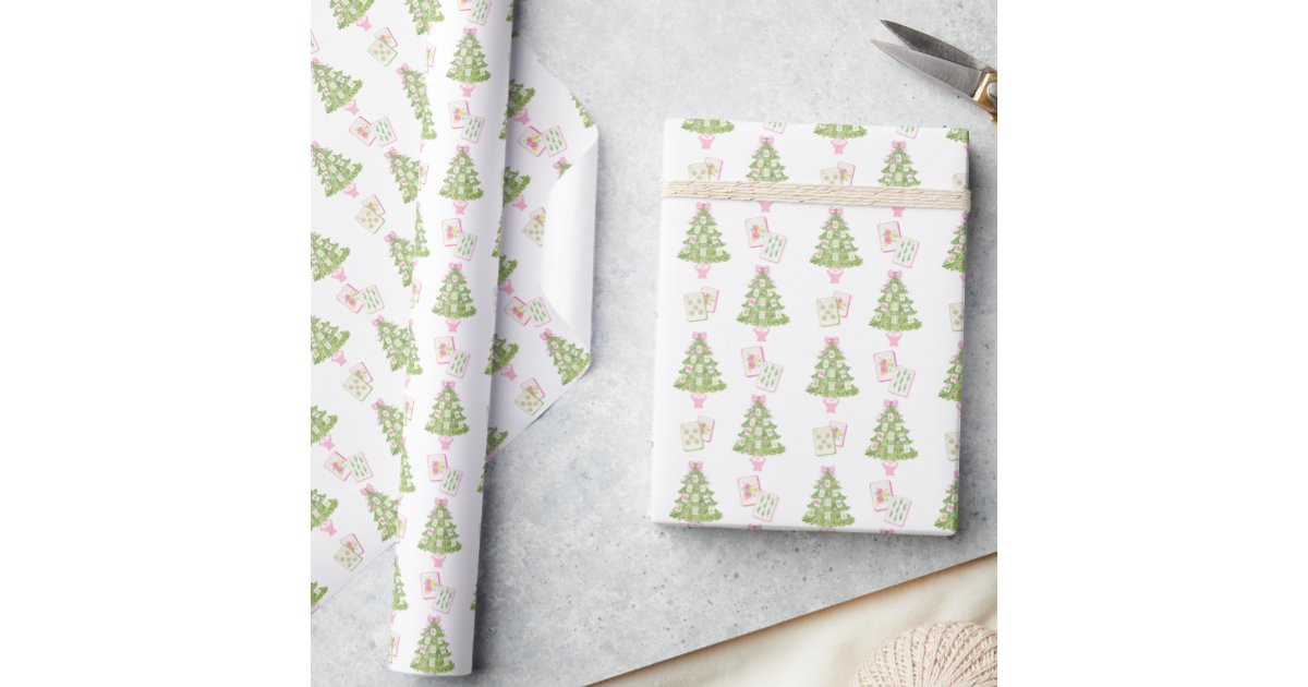 Watercolor Pink Mahjong Christmas Tree Wrapping Paper | Zazzle | Zazzle