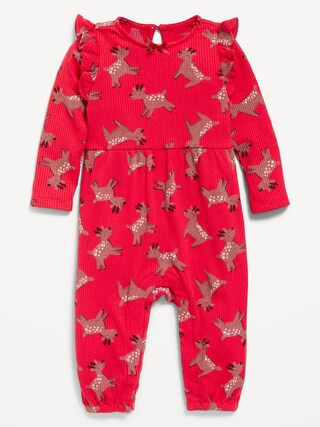 Long-Sleeve Ruffle-Trim Ribbed Jumpsuit for Baby | Old Navy (US)