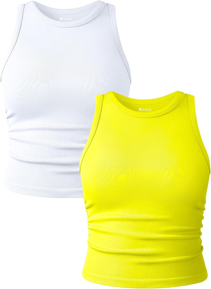 OQQ Women's 2 Piece Tank Tops Crew Neck Sleeveless Basic Stretch Casusal Yoga Crop Camis | Amazon (US)