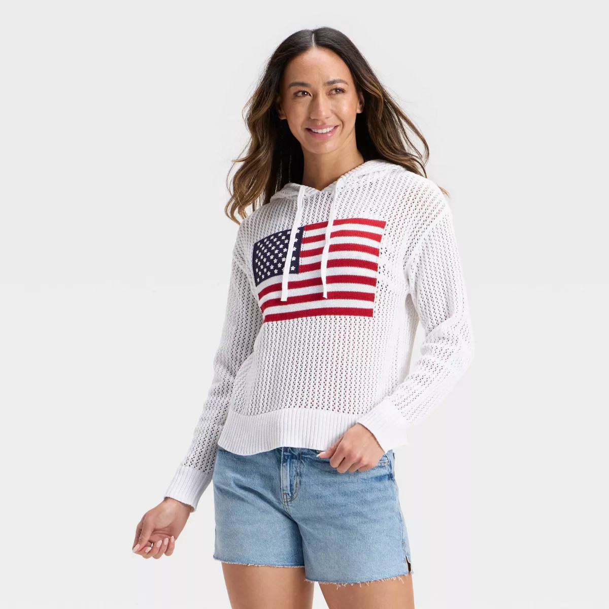 Women's Open Stitch Hooded Pullover Sweater - Universal Thread™ White Flag XS | Target