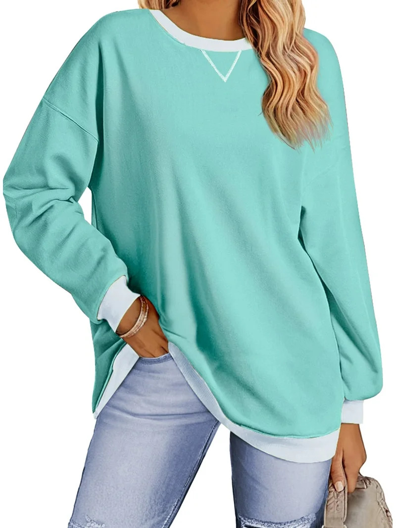 Fantaslook Color Block Sweatshirts for Women Crewneck Long Sleeve Oversized Pullover Tops Casual ... | Walmart (US)