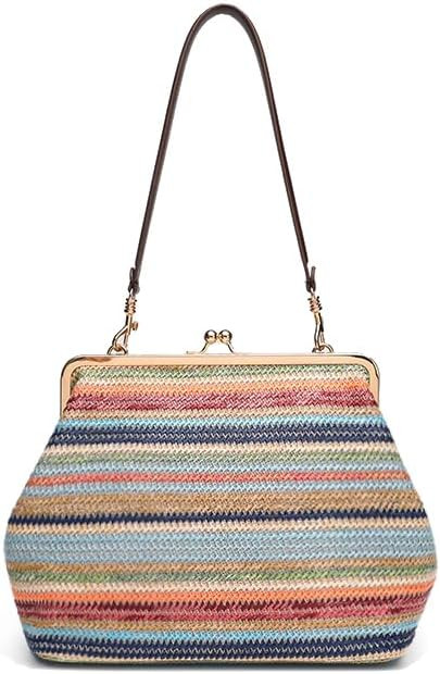 Kiss-lock Straw Hobo for Women Large Straw Beach Shoulder Bag Tote Purse Satchel | Amazon (US)