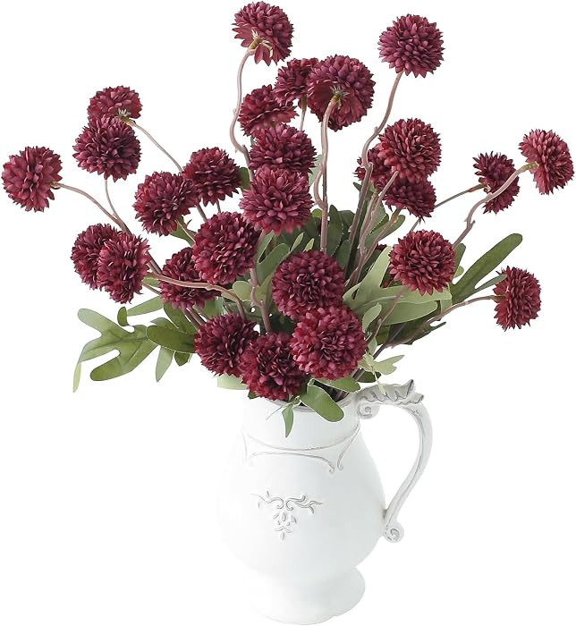 6pcs Burgundy Faux Silk Mums Artificial Flowers, Bulk Fake Small Mini Chrysanthemums with Stems for DIY Wedding Centerpieces Floral Arrangements Vase Fillers Home Decorations | Amazon (US)