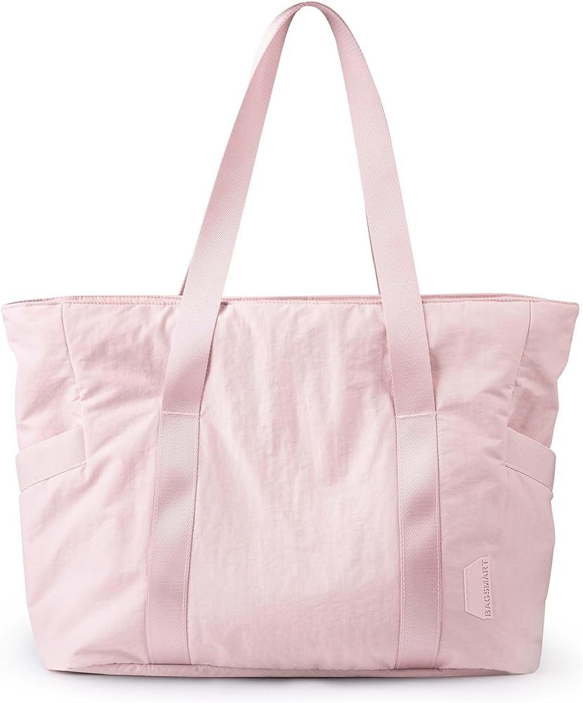 BAGSMART Women Tote Bag with Zipper, Laptop Travel Tote Diaper Gym Tote Yoga Bag with Yoga Mat Bu... | Amazon (US)