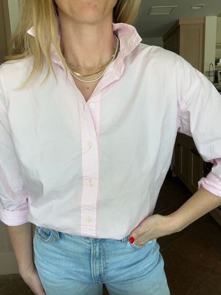 Pale pink oversized button down feeling fresh for Spring. Laura sized down 1 and is in an xs. Also linking these jeans by Favorite Daughter - which we love as they are light and the fit is awesome! 



#jeans


#LTKSeasonal #LTKover40 #LTKworkwear