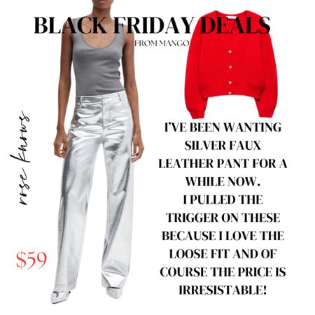 I’ve been wanting silver faux leather pants and. Ow I found the perfect pair - wide leg and Uber cool! 
I’ll wear with black and white, pink sweaters and of course red to holiday get togethers! 

#LTKCyberWeek #LTKsalealert #LTKfindsunder100