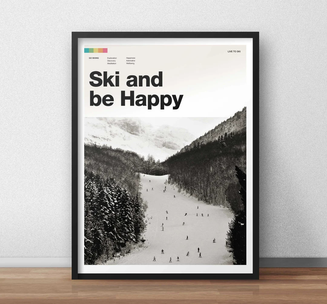 Ski and Be Happy - Skiing Art Print Poster for Skiers - Etsy | Etsy (Global)