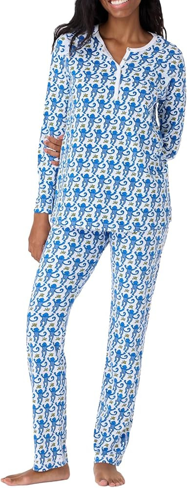 Meiweileya Womens Cute Monkey Button Down Tops Preppy Animal Pants Set Christmas Holiday Pjs | Amazon (US)