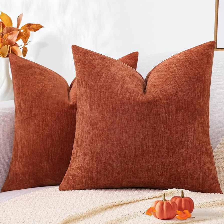 decorUhome Fall Couch Throw Pillow Covers 18x18 Set of 2, Decorative Soft Chenille Solid Dyed Pil... | Amazon (US)