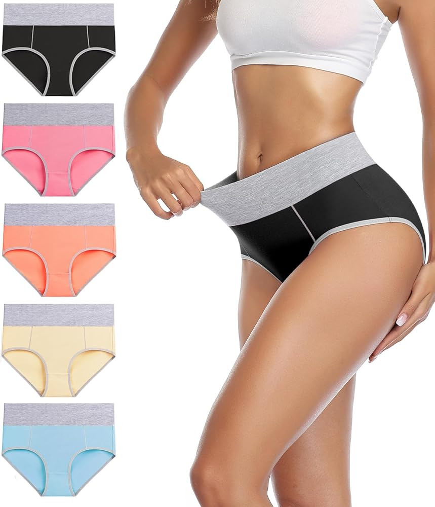 wirarpa Women's Cotton Underwear High Waist Stretch Briefs Soft Underpants Ladies Full Coverage P... | Amazon (US)