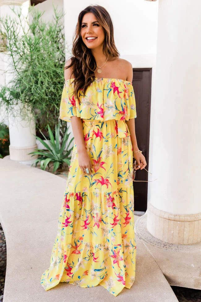 Sweet Southern Kiss Yellow Floral Maxi Dress | Pink Lily