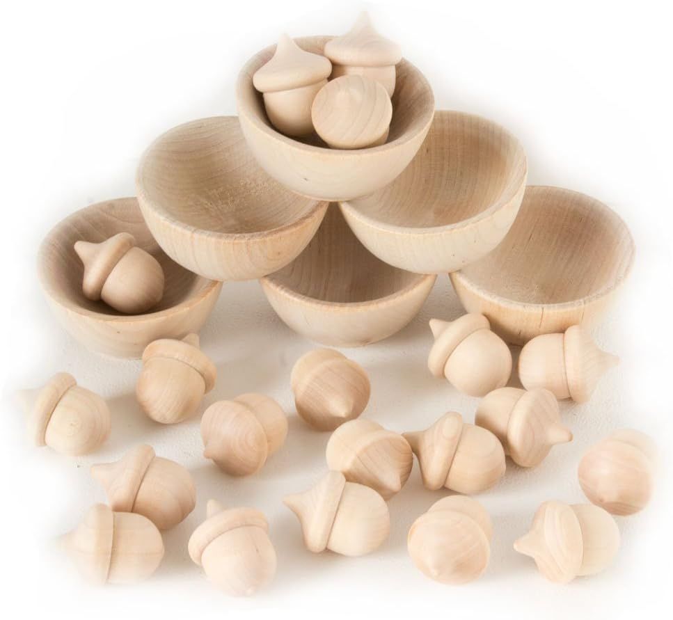 Wooden Acorns Counting & Sorting Kit - Unfinished Wood Set of 20 Acorns and 6 Bowls | Amazon (US)