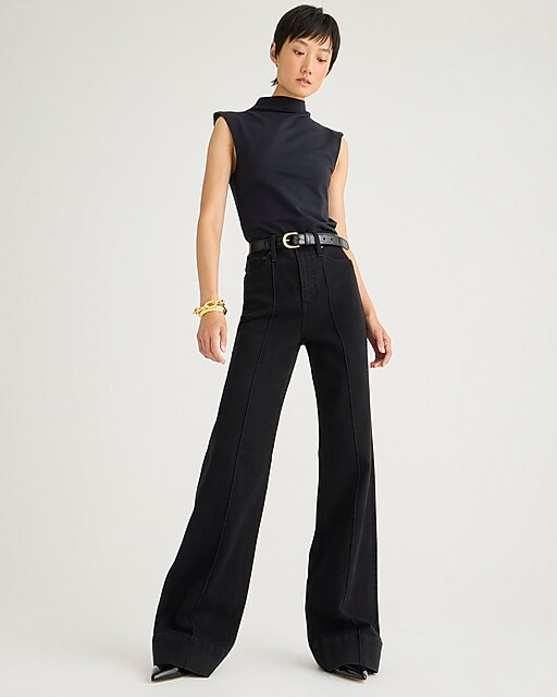 Pintuck denim trouser in black | J. Crew US