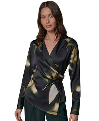 Women's Printed V-Neck Long-Sleeve Blouse | Macy's