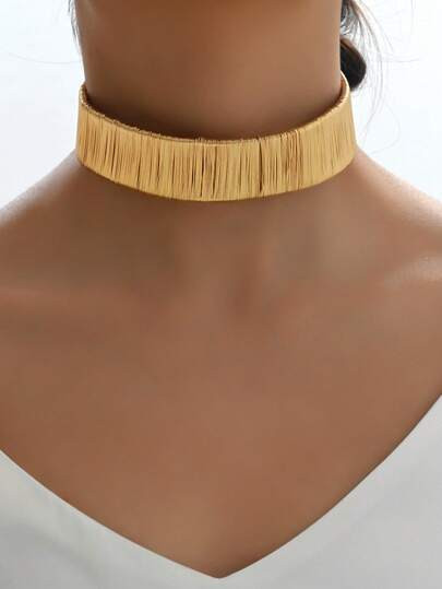 1pc Women's Minimalist Woven Gold Choker Necklace, Adjustable Size, Suitable For Daily Wear | SHEIN