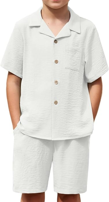 Arshiner Boys 2 PieceTextured Button Down Shirt and Shorts | Amazon (US)