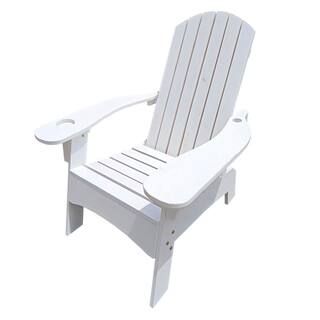 Zeus & Ruta White Wood Adirondack Chair with An Hole To Hold Umbrella On The Arm BCFG-11 - The Ho... | The Home Depot