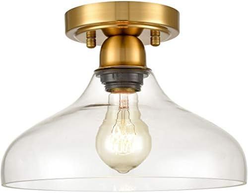 Contemporary Metal Glass Semi Flush Ceiling Light 1-Light Pendant Light Brass Finish | Amazon (US)