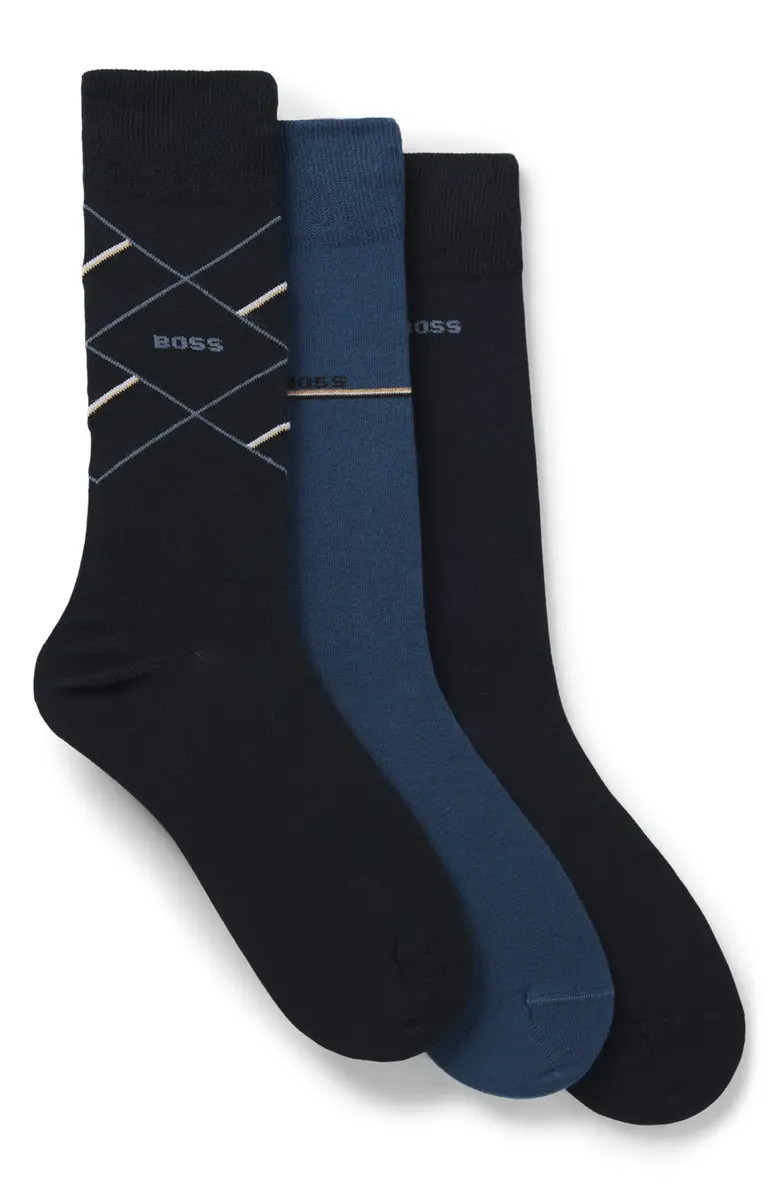 BOSS Assorted 3-Pack Geometric & Solid Cotton Blend Dress Socks Gift Box | Nordstrom | Nordstrom