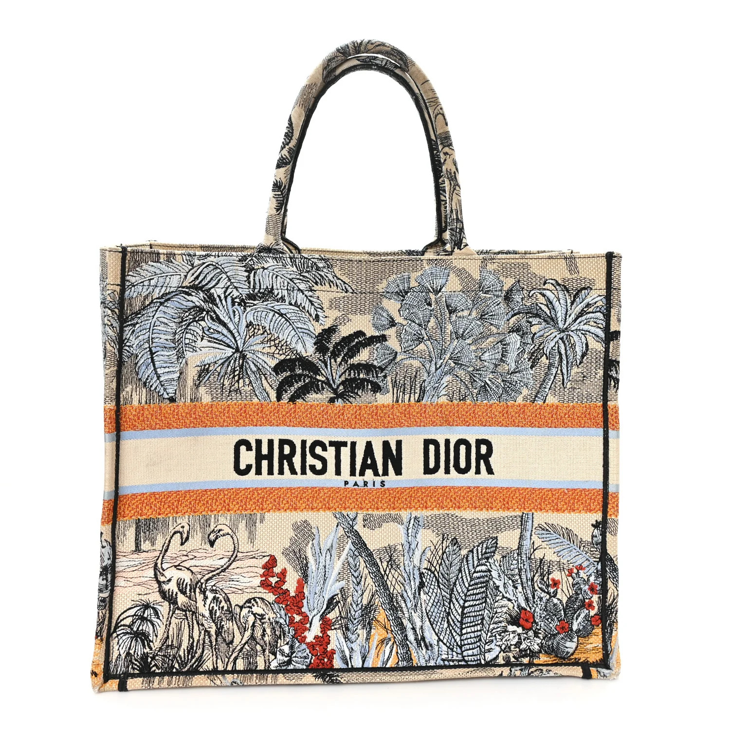 Christian Dior Canvas Embroidered Toile De Jouy Tropicalia Large Book Tote Denim Blue 1914002 | FASHIONPHILE (US)