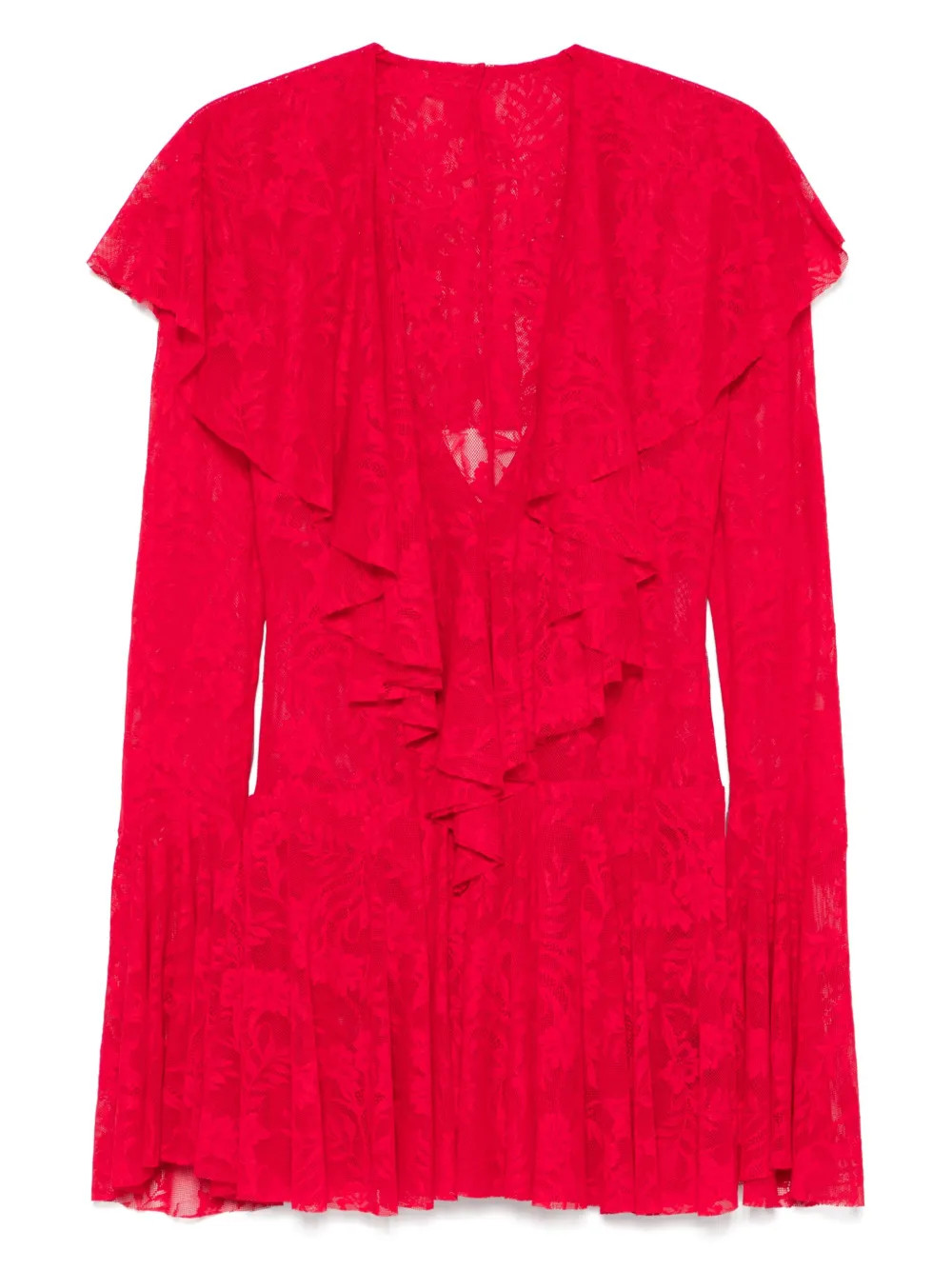Norma Kamali V-neck Ruffled Mini Dress | Red | FARFETCH UK | Farfetch Global
