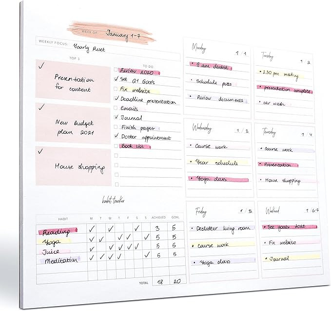 Weekly Planner Notepad Tear Off – 52 Undated Weekly Sheets Daily To Do List Notepad, Habit Trac... | Amazon (US)