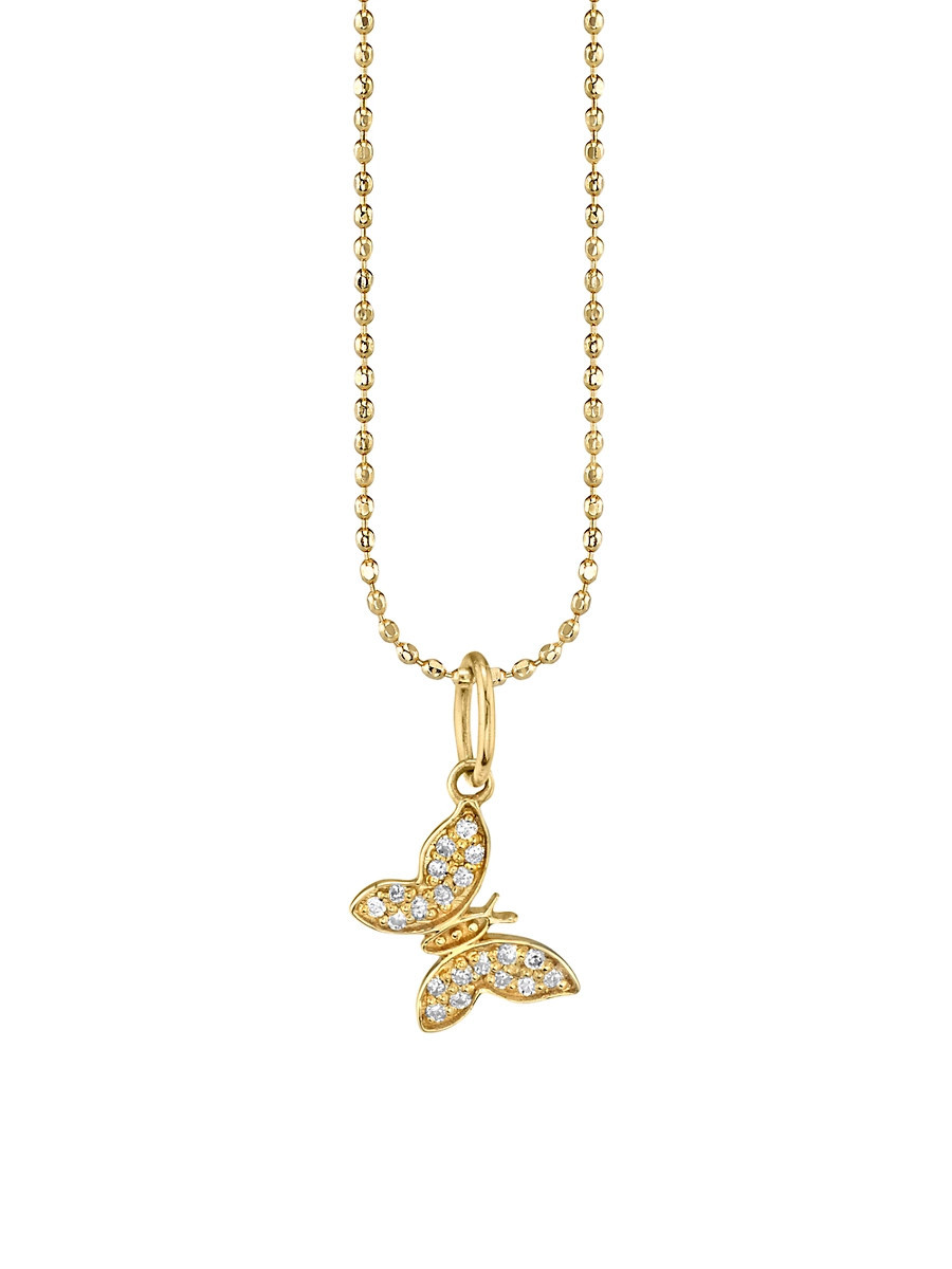 Women's 14K Yellow Gold & Diamond Pavé Butterfly Charm Necklace | Saks Fifth Avenue