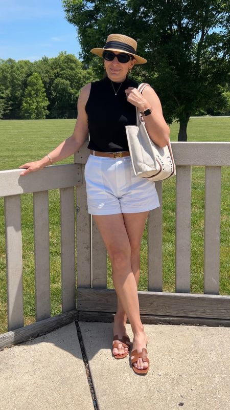 Black and white outfit. Summer basics for capsule wardrobe - white cotton shorts, Chloe woody tote, black knit top

#LTKitbag #LTKstyletip #LTKunder50
