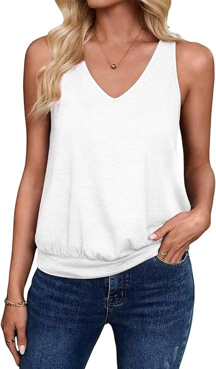 Sialois Womens Tank Casual V Neck Summer Spring Beach Vacation Clothes Loose Fit Cute Outfit 2026... | Amazon (US)