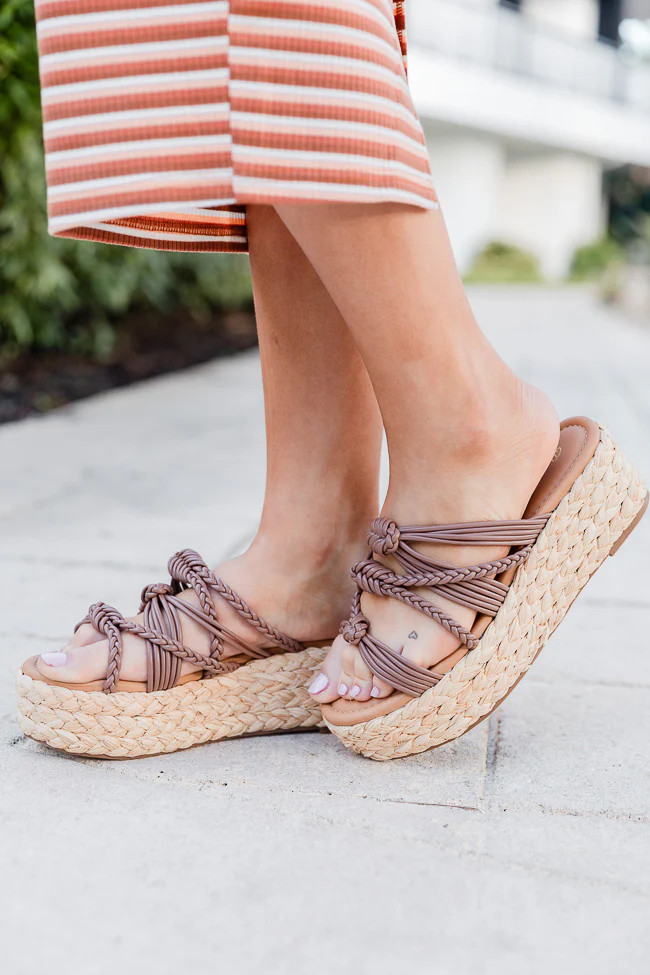 Katherine Brown Leather Braided Wedge | Pink Lily