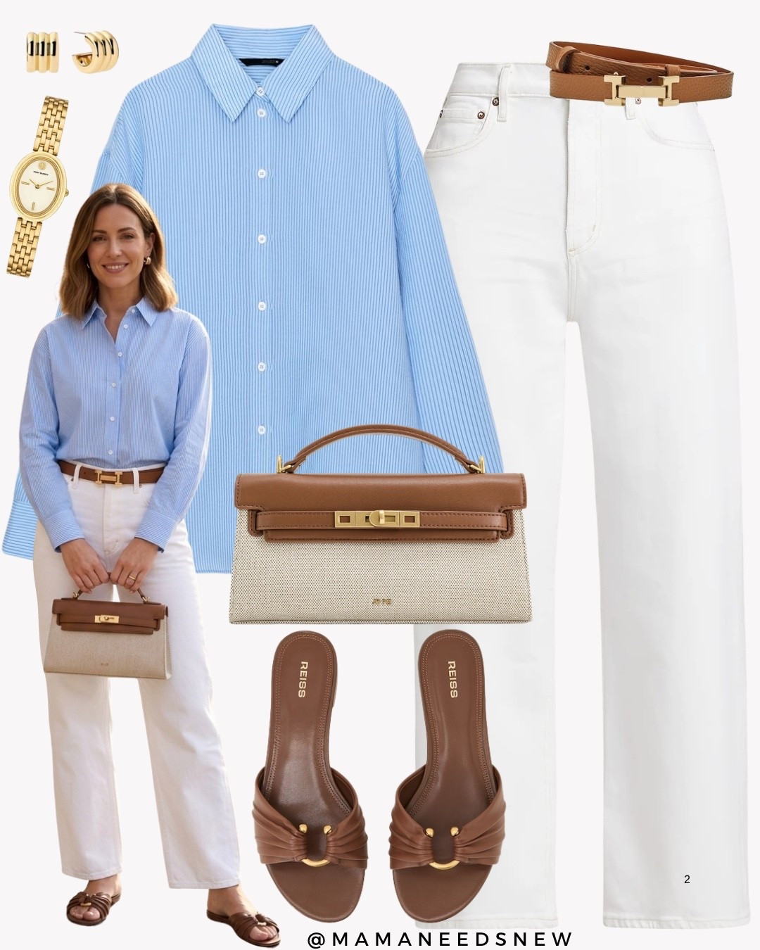 A spring outfit with light blue shirt, white jeans, belt, top handle bag, slide sandals 🩵🤍

#LTKootd #LTKSeasonal #LTKSaleAlert