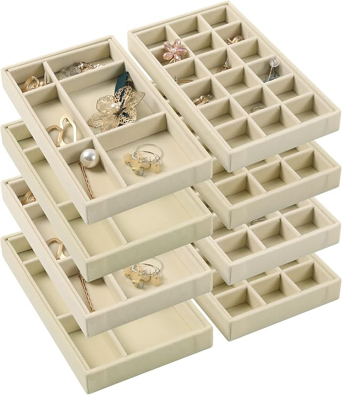 Set of 8 Stackable Velvet Jewelry Trays Organizer, Jewelry Storage Box Display Trays Showcase Hol... | Amazon (US)