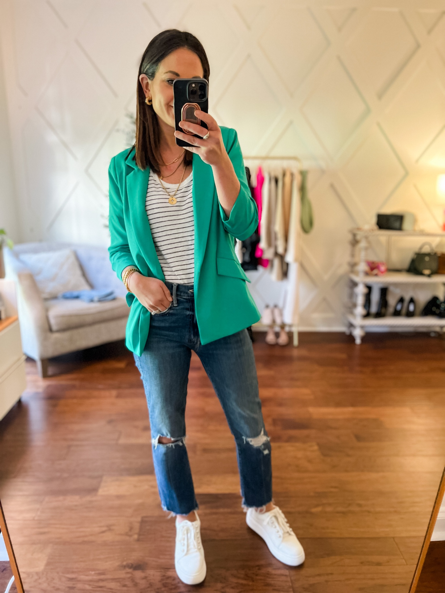 Spring sneaker look - bright blazer - stripe tee 

#LTKFind #LTKunder100 #LTKstyletip