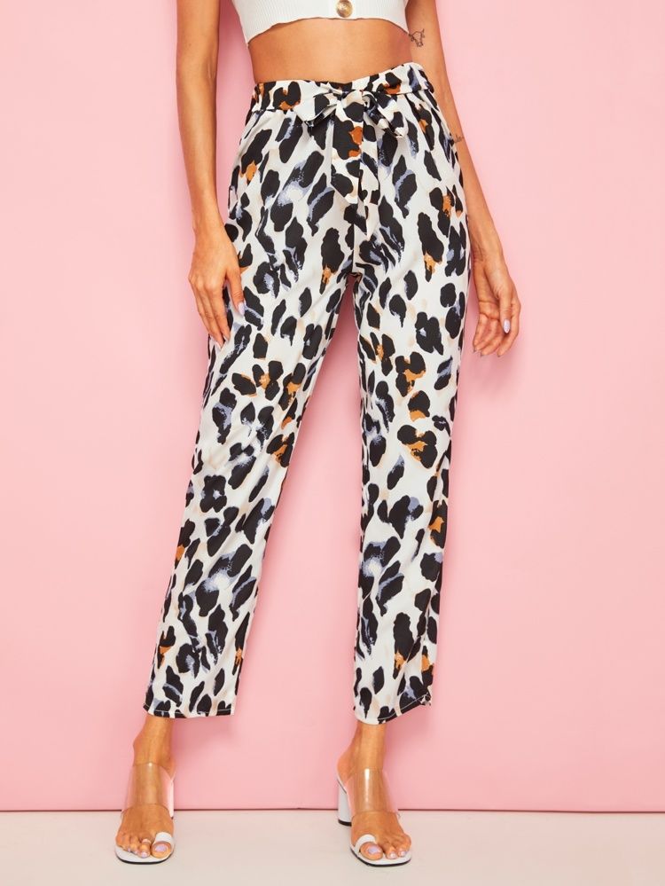 Leopard Tie Front Pants | SHEIN