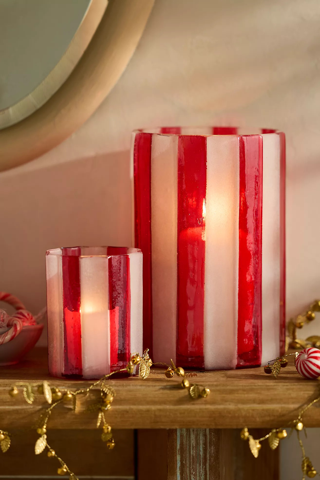 Candy Cane Frosted Glass Votive Holder | Terrain
