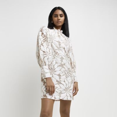 White lace high neck mini dress | River Island (UK & IE)